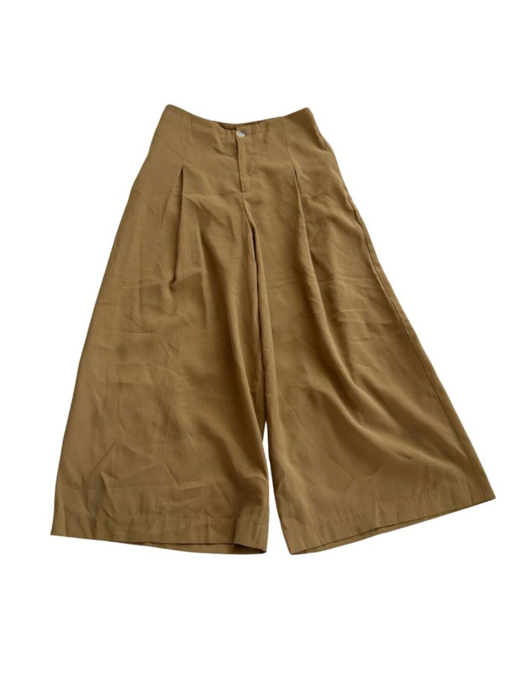 ZARA Pleat Front Wide Leg Cropped Ankle Pants Brownish Olive Green XS